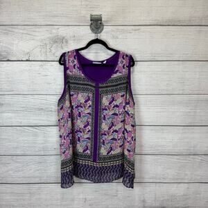 Susan Graver Plus Size Purple Floral Sleeveless Spring Blouse Size 2X